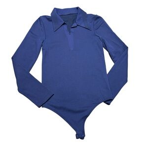 Wolford purple velvet mix long sleeve collared thong bodysuit size small